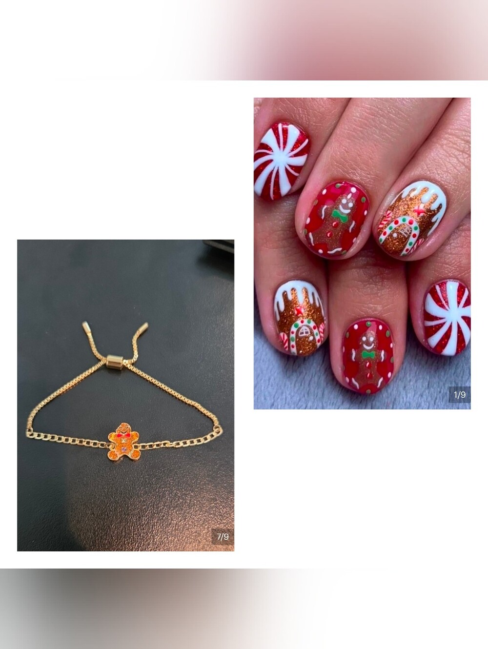 💄 Christmas Press On Nails -24 Nails & Gingerbreadman Bracelet.